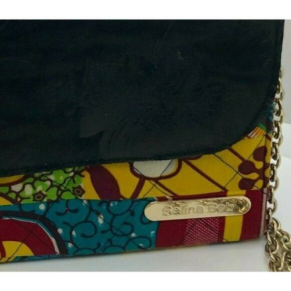 Selina Beb Black Multicolor Ethnic Print Structured Shoulder Crossbody Bag Purse - Picture 8 of 8